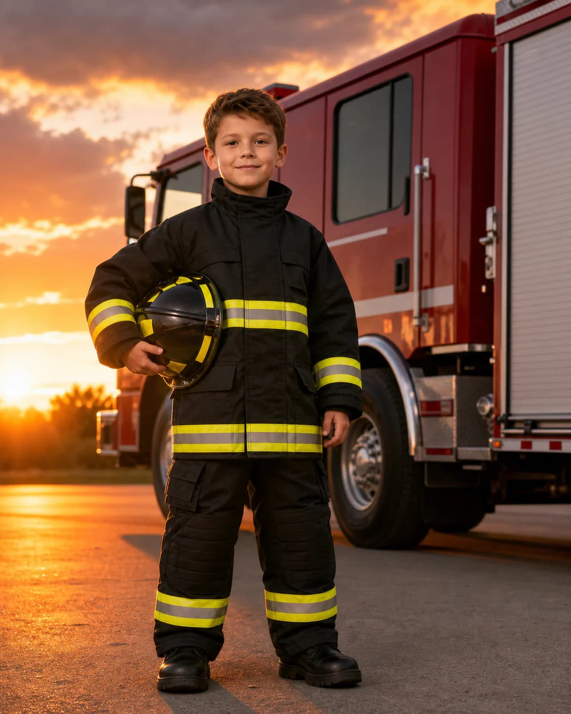 Future Firefighter kids portrait style